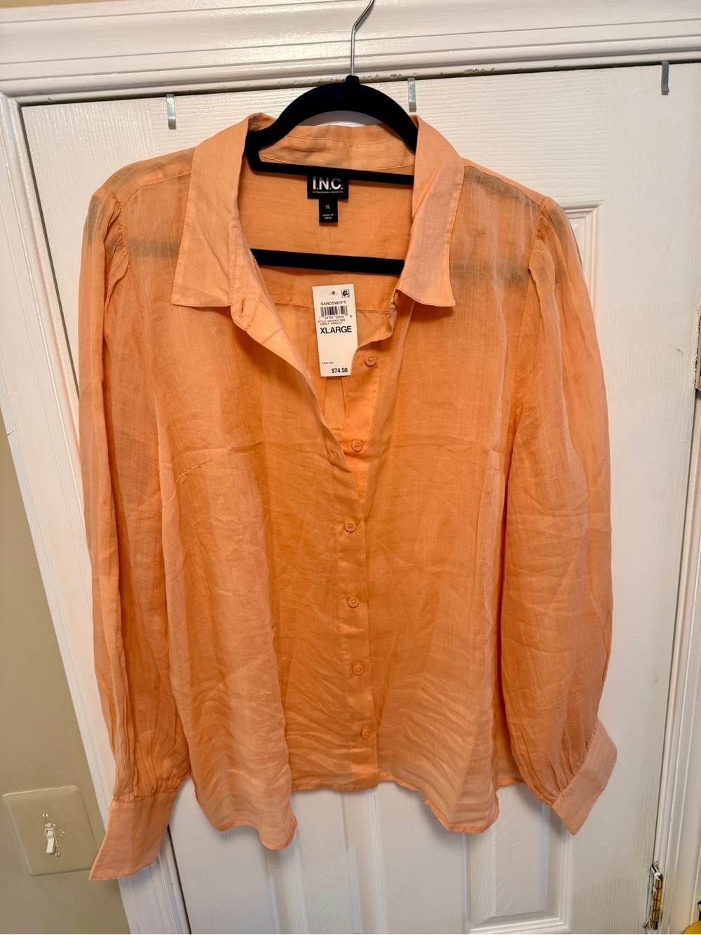 INC International Concepts Peach-Orange Long Sleeve Button-Down Shirt & Shorts